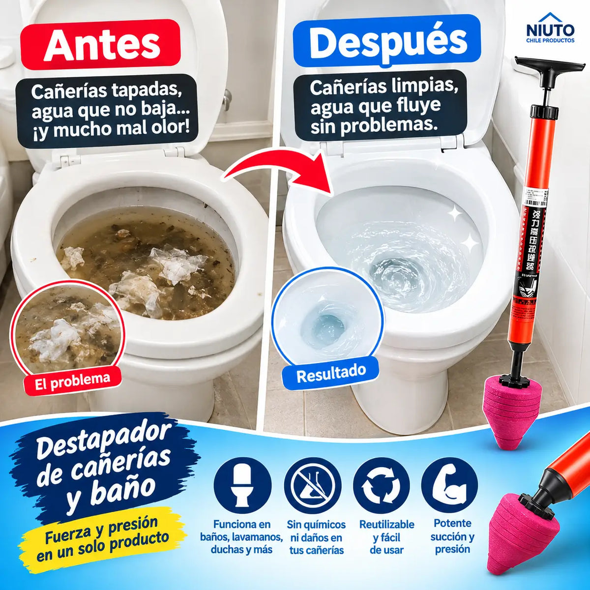 Sopapo Destapador Wc Inodoro Presión Red