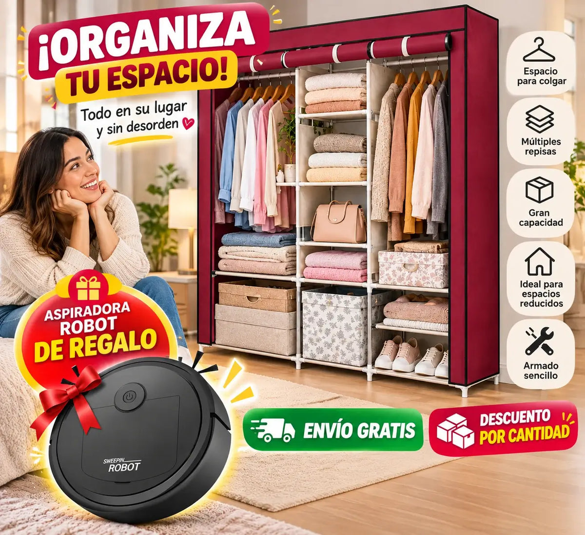 Closet Ropero Armable + Aspiradora Robot de regalo 🎁