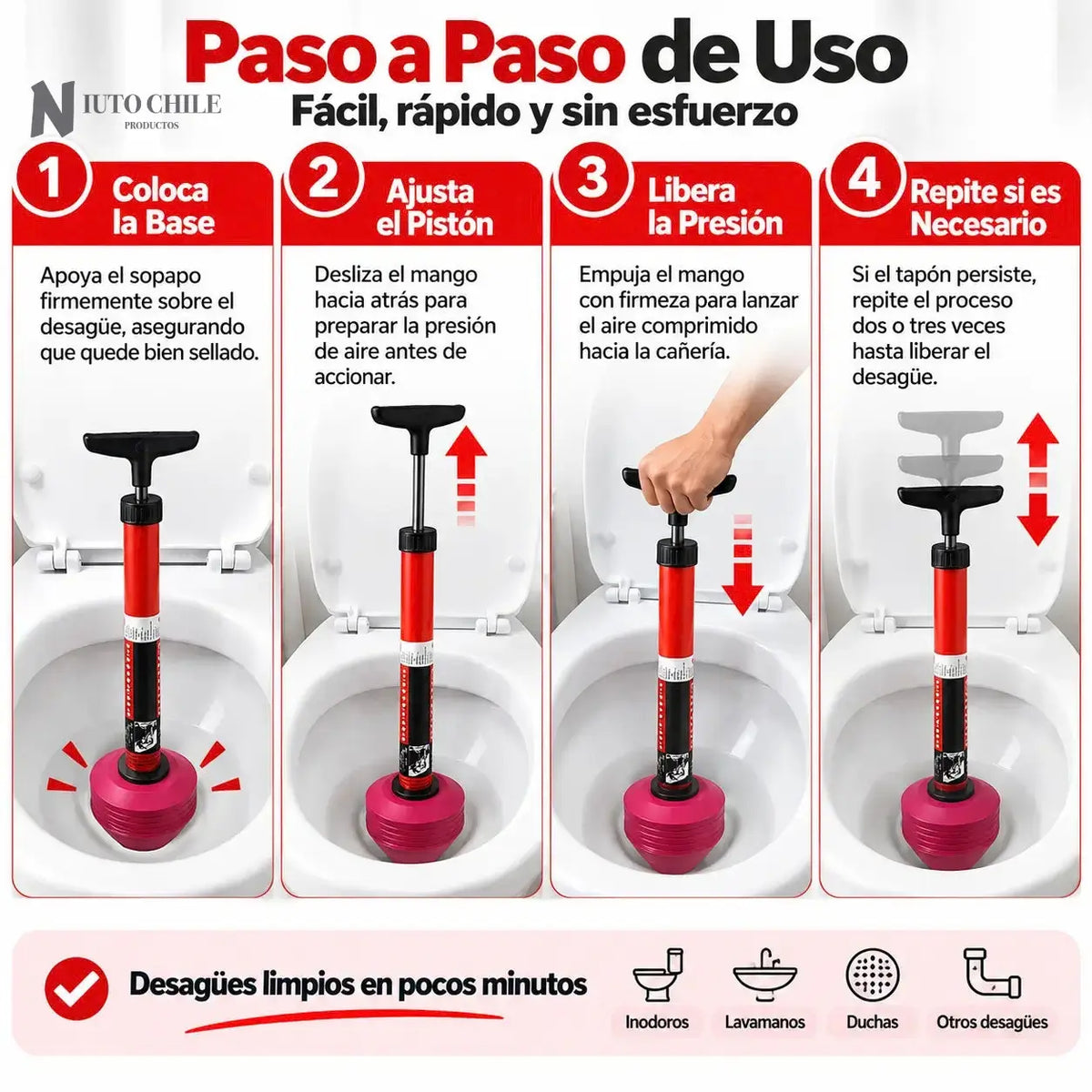 Sopapo Destapador Wc Inodoro Presión Red
